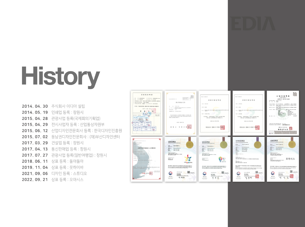 ㈜이디아 히스토리 및 인·허가